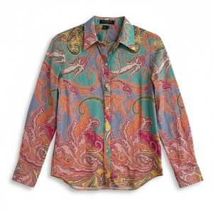Lauren Ralph Lauren Women's Petite Paisley Print Button Down Shirt Medium